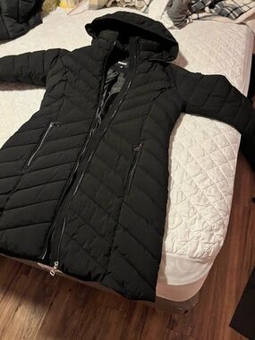 Women's Black Long Hooded Coat